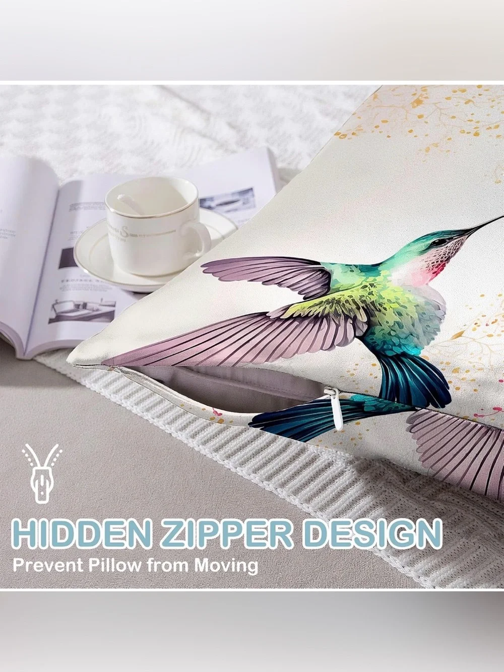 Floral Hummingbird Decorative Pillow Cover - White & Pink